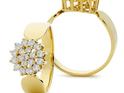 Snøfnugg ring i gult gull med diamanter 0,50ct. størrelse 54.